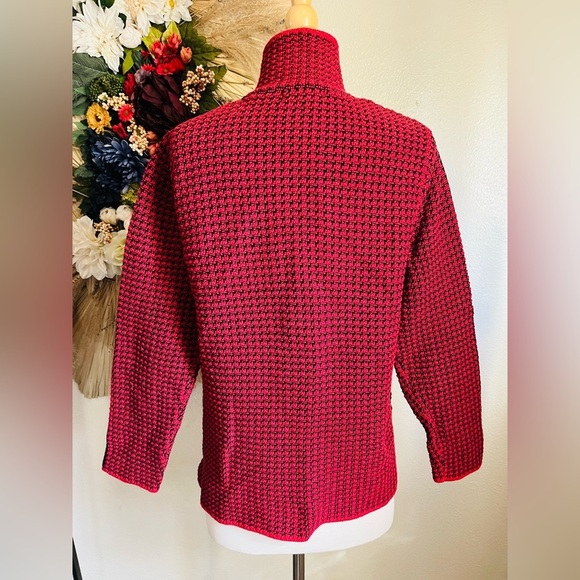 Willow Red Black Knit Christmas Festive Chunky Mock Neck Boho Cozy Sweater Large - Picture 5 of 7